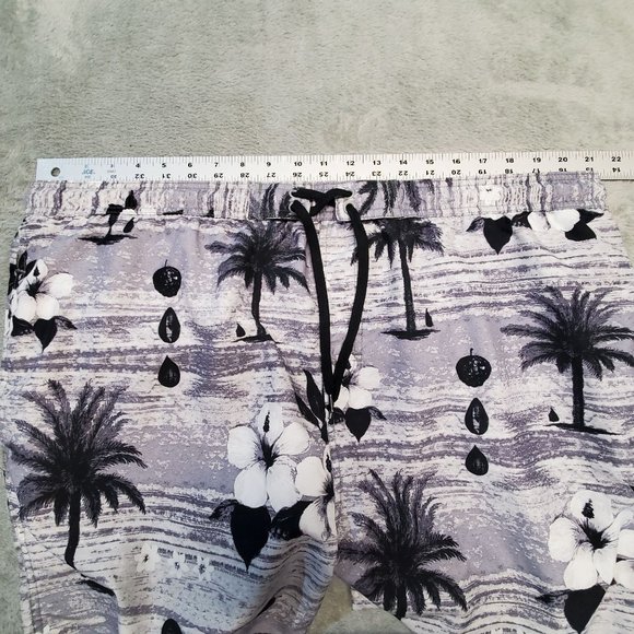 Sand N Sun Men's Size L Black White Hawaiian Tropical Mesh Lined Swim Trunks - Picture 7 of 11